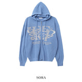 Galaxy lettering hooded zip-up knit