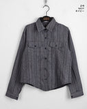 Sahi Vintage Stripe Pocket Roll Crop Long Sleeve Shirt