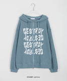 [unisex] Uke Two Way Lettering Ribbed Hood Zip-Up