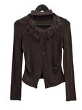 Marie Fur Trimmed Choker Long Sleeve Top