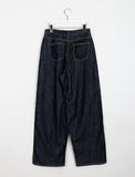 Tahabi stitch raw wide denim pants