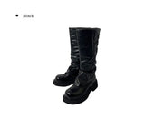 Hapa Leather Warmer Buckle Platform Sole Long Boots