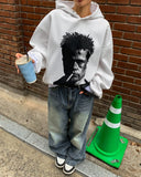 B-Pit Print Snap Balloon Crop Hoodie