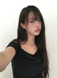 Dis Twist Strap Shoulder Lace Short Sleeve T-shirt