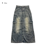 Kerum Washed Long Denim Skirt