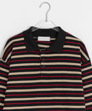 [unisex] Konendy stripe rugby over collar tee