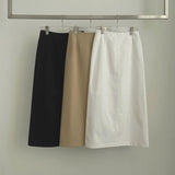 Solid Cotton H-Line Back Slit Long Skirt