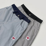 Stripe Heart Embroidery Patch Avant Wide Fit Pants
