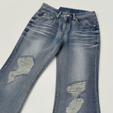 Catbrush Washing Ripped Jeans Semi-Bootcut Denim Pants