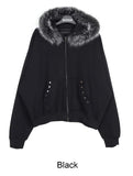 Snow fur brushed hood zip-up