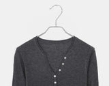 Hapa Button V-Neck Slim Fit Long Sleeve T-Shirt