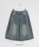 [Unisex] Gelgo Pintuck Washing Denim Bermuda Pants