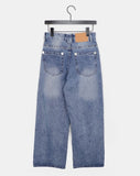 Boa Stud Eyelet Pocket Wide Fit Washed Denim Long Pants