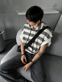 Stripe Mix Hooded Vest Knit