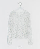 Zaina Tencel U-Neck See-through Flower Layered Long Sleeve Tee