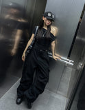 Drape Shirring Unbalance Off-Shoulder T-Shirt
