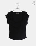 Cane Dot Frill Shirring Cap Short Sleeve T-Shirt