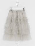 Juril Mesh Frill Tiered Elastic Midi Skirt