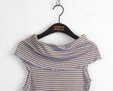Seby Stripe Diagonal Off-Shoulder T-Shirt