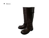 Obik Shirring Biker Buckle Long Boots