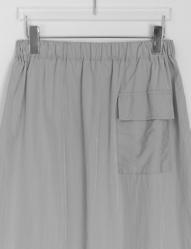 【BAON】Hesid Summer Banding Nylon Long Skirt 8seconds Cotton Nylon Pocket Long Skirt Black | A-Line for