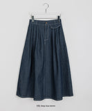 Yeni Banding Pocket Pintuck Denim Long Skirt