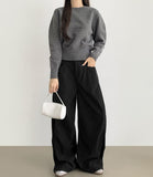 Corduroy Folding Pintuck Hem Snap Wide Banding Pants
