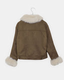 Dune Suede Quilted Buckle High Neck Fur Jacket