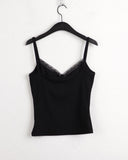 Prun Lace Button Ribbed V-Neck Sleeveless