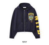 Police Semi-Crop Over Printed Hood Zip-Up