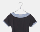 [Fake Layered] Ande Color Matching Shirring Layered Short Sleeve T-shirt