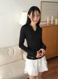 Tarte Slim Long V-Neck Collar Long Sleeve T-Shirt