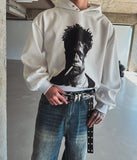 B-Pit Printed Snap Balloon Crop Hoodie