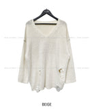 Elbow Damage V-neck Loose Fit Knitwear