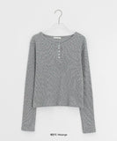 Shuji Flower Waffle Henley Neck Long Sleeve Tee