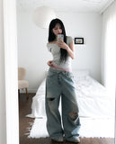 Coats Reverse Damage Wide Denim Pants
