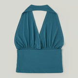 Glam Back Open Shirring Halterneck Sleeveless