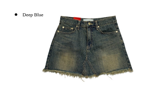 【Anyone more】Eoseun Denim Wash Mini Skirt Anyone more (エニワンモア) - オスンデニムウォッシュ加工ミニ