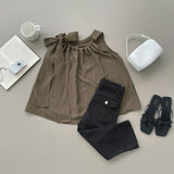 Back Pocket Capri Three Quarter Span Slit Cotton Pants