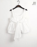 Hajeu ribbon tie strap flare sleeveless blouse