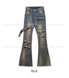 Boldy Eyelet Belted Bootcut Denim Pants