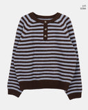 Hira Round Henley Neck Button Stripe Knit