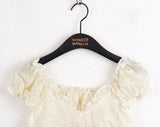 Illum Embroidery Punching Slit Cropped Short Sleeve Blouse