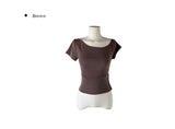 [MADE] Fron Button Slim One-Shoulder Short Sleeve T-Shirt