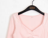 Luer Balletcore Ribbon Color Matching Heart Neck Long Sleeved T-Shirt