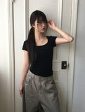 Thes Square Neck Daily Soft Short Sleeve T-Shirt