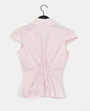 Runner Pocket Shirring V-Neck Short Sleeve Shirt