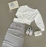Color Matching Fold Low-Rise Banding Long Skirt