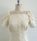 Ruckbell Square Neck Embroidered Tulip Pintuck Long One Piece