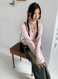 [2 SET] Town Scarf Set Stripe Linen Long Sleeve T-Shirt